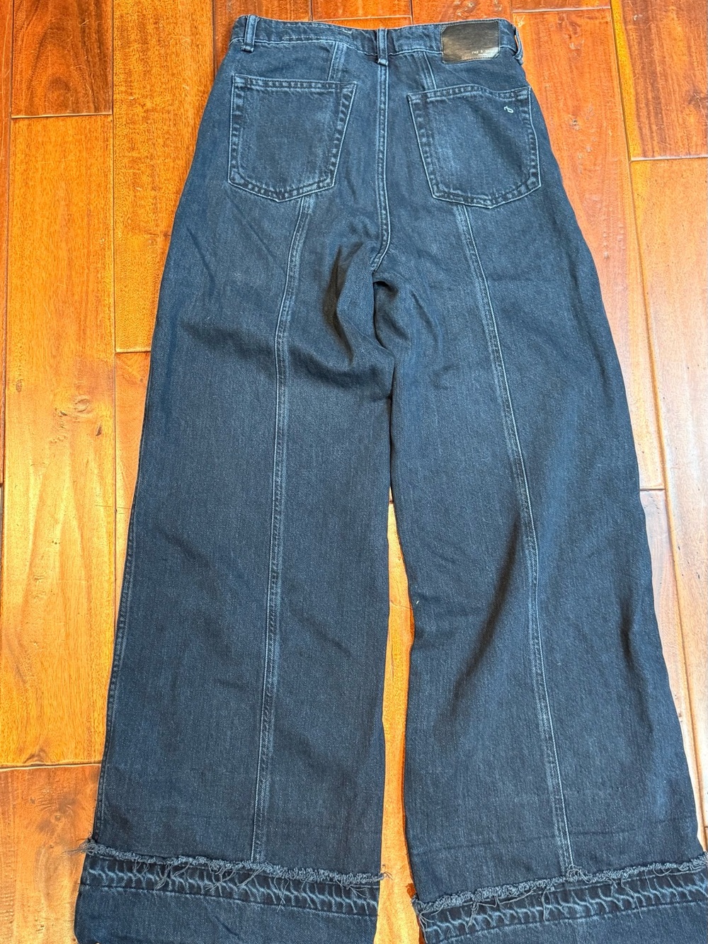 Rag & Bone Wide Leg Cropped Jeans Dark Wash Raw Hem Size 24 NWT - Picture 5 of 8